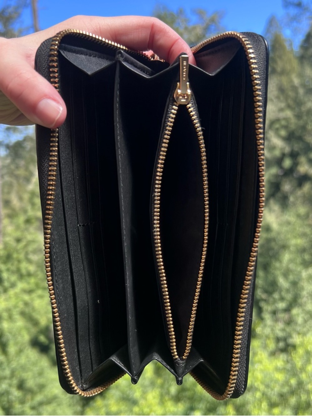 COACH Long Zip-Around Wallet Black Quilted Nappa Leather w Gold Hardware C4454 - Picture 4 of 14